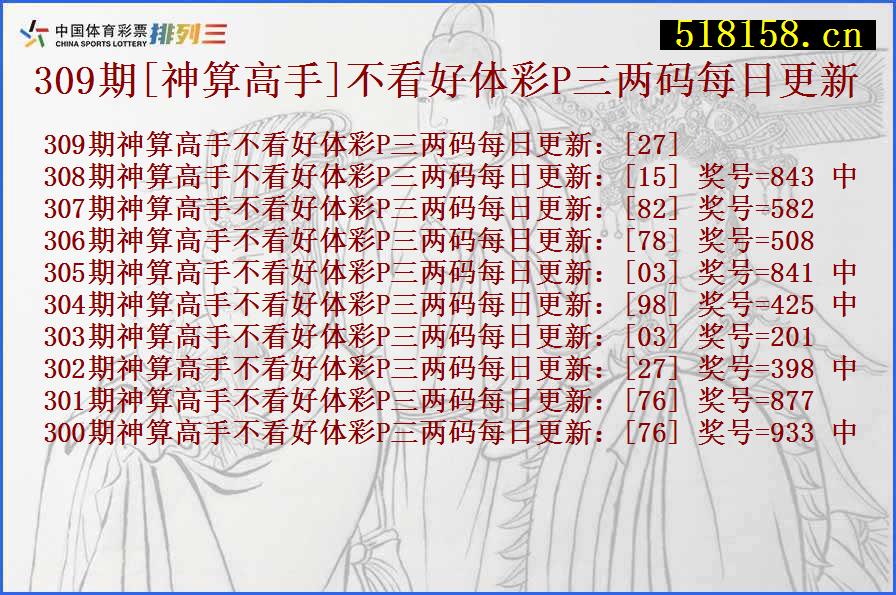 309期[神算高手]不看好体彩P三两码每日更新