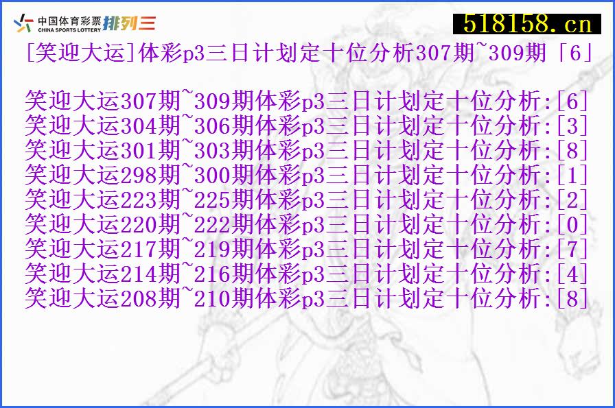 [笑迎大运]体彩p3三日计划定十位分析307期~309期「6」