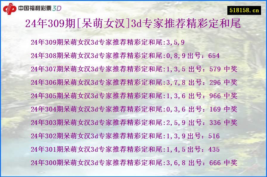 24年309期[呆萌女汉]3d专家推荐精彩定和尾