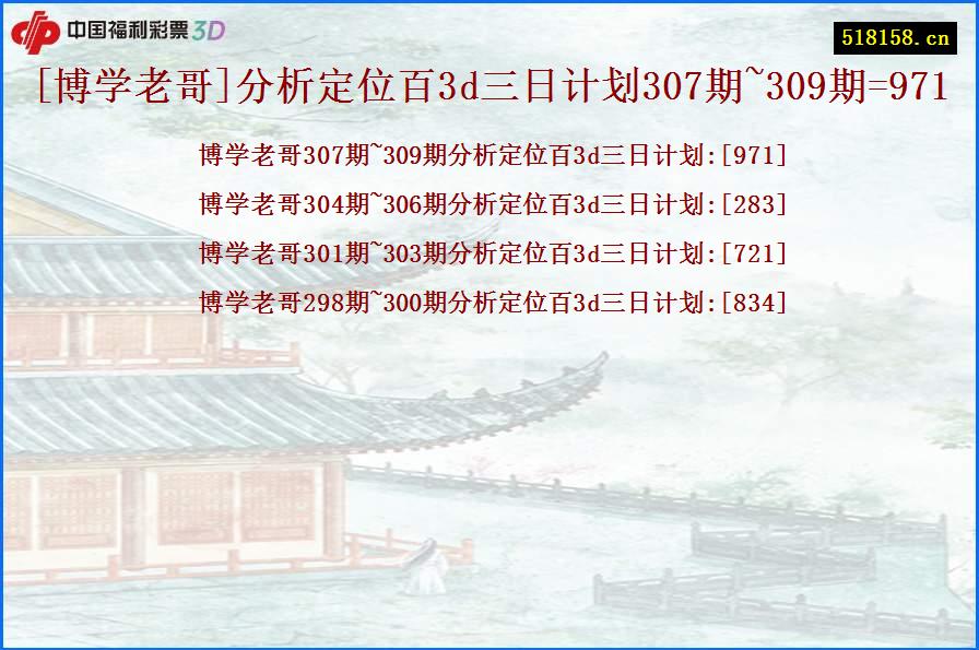 [博学老哥]分析定位百3d三日计划307期~309期=971