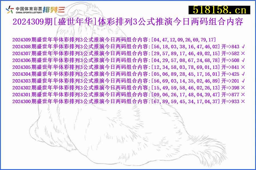 2024309期[盛世年华]体彩排列3公式推演今日两码组合内容