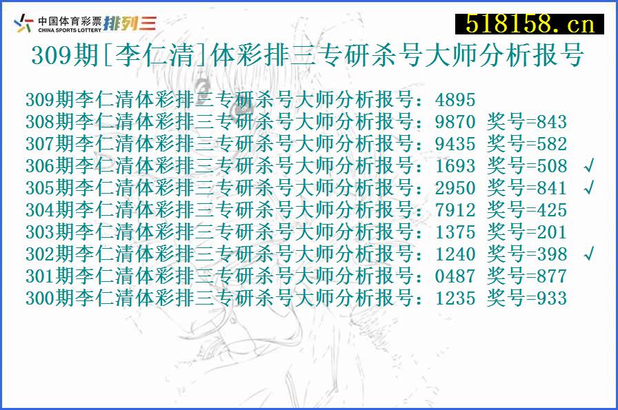 309期[李仁清]体彩排三专研杀号大师分析报号