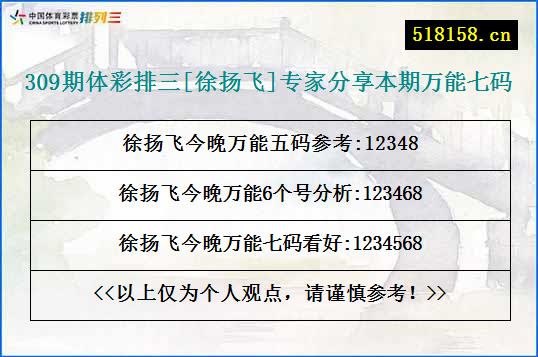 309期体彩排三[徐扬飞]专家分享本期万能七码