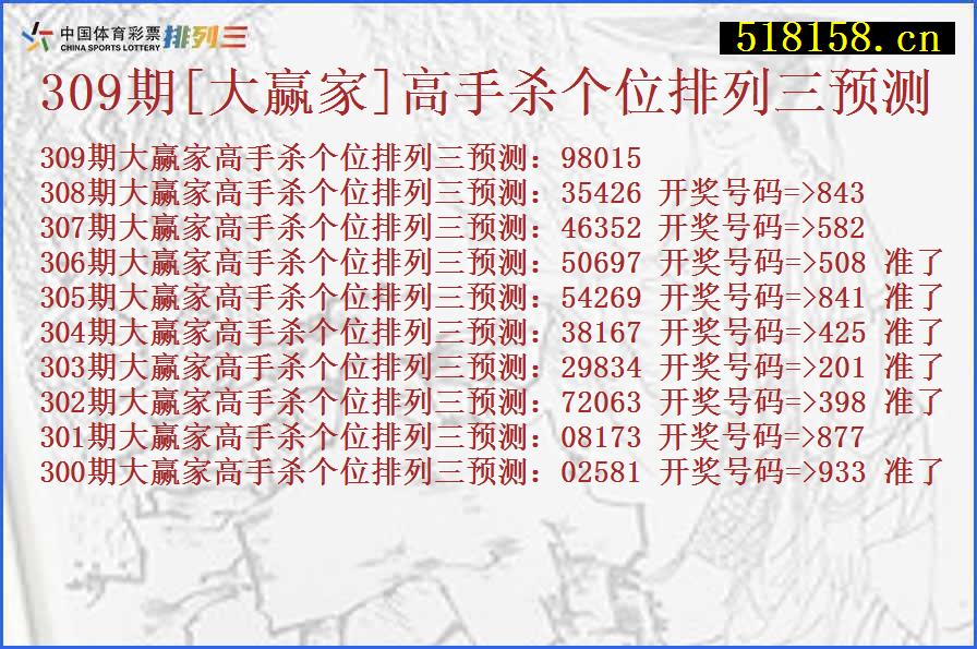 309期[大赢家]高手杀个位排列三预测