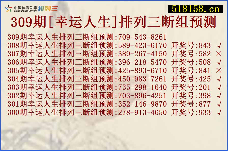 309期[幸运人生]排列三断组预测