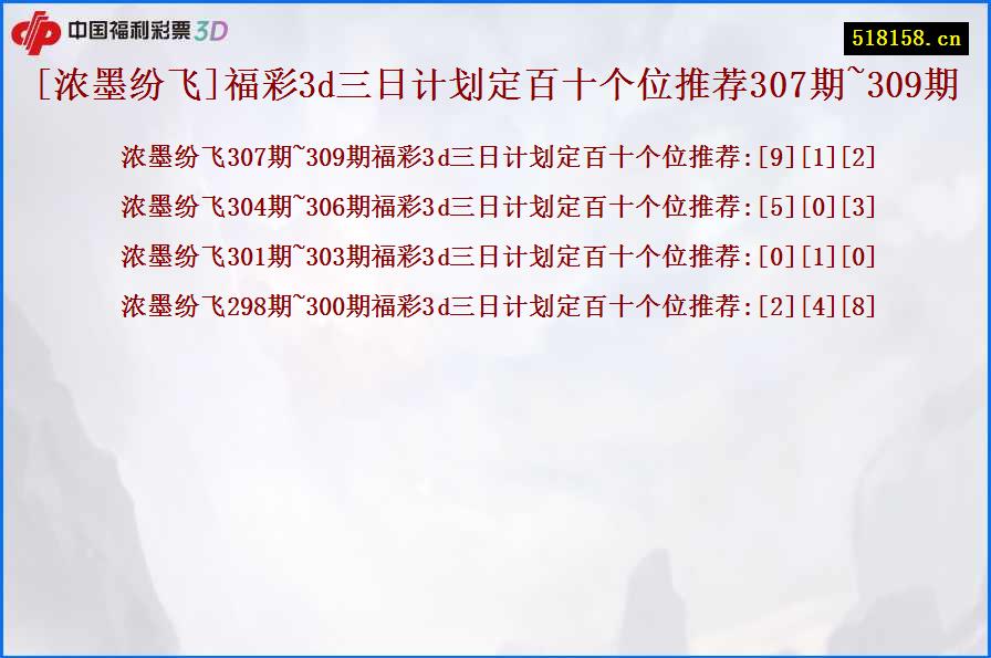 [浓墨纷飞]福彩3d三日计划定百十个位推荐307期~309期