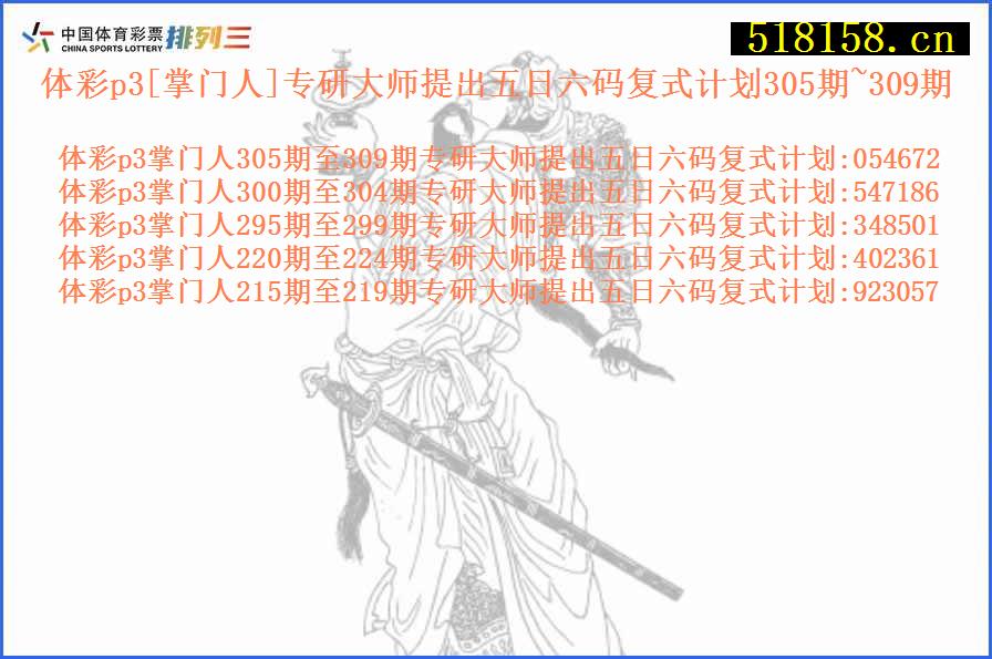 体彩p3[掌门人]专研大师提出五日六码复式计划305期~309期