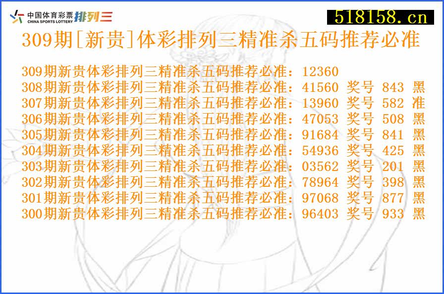 309期[新贵]体彩排列三精准杀五码推荐必准