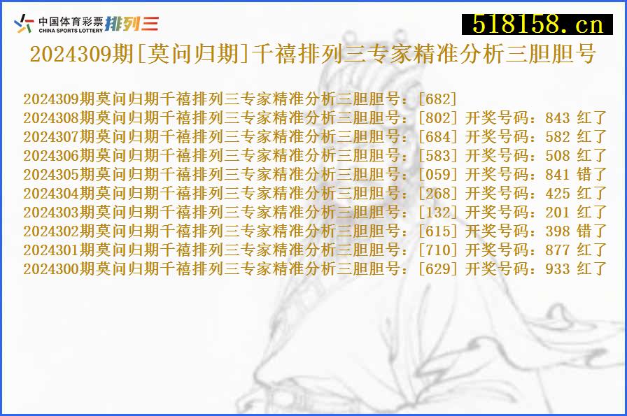 2024309期[莫问归期]千禧排列三专家精准分析三胆胆号