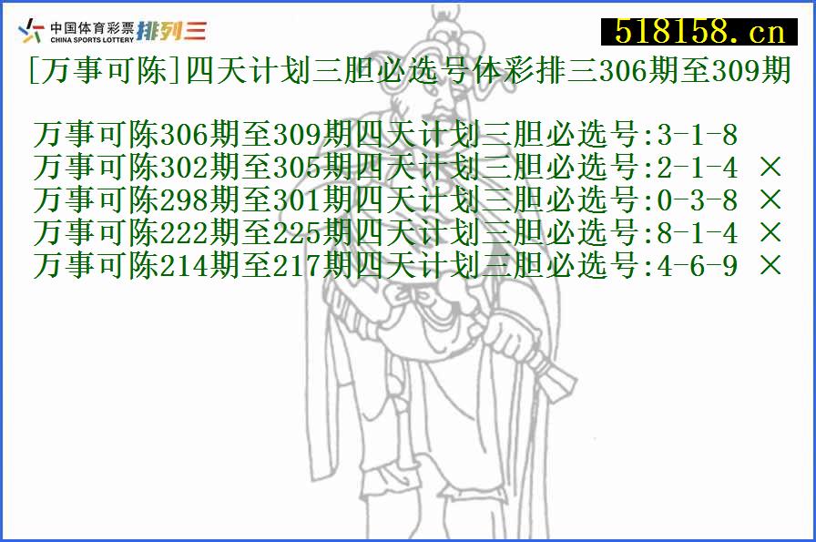 [万事可陈]四天计划三胆必选号体彩排三306期至309期