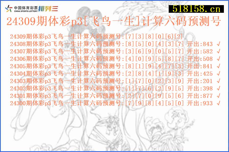 24309期体彩p3[飞鸟一生]计算六码预测号