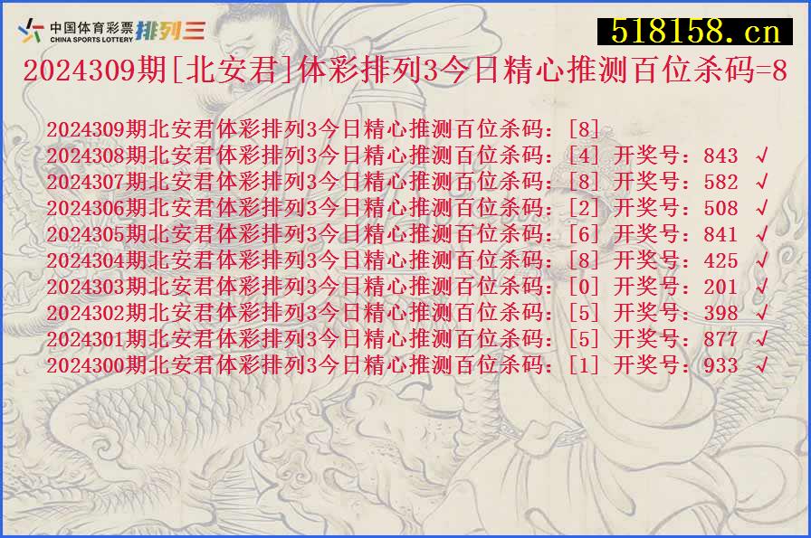 2024309期[北安君]体彩排列3今日精心推测百位杀码=8