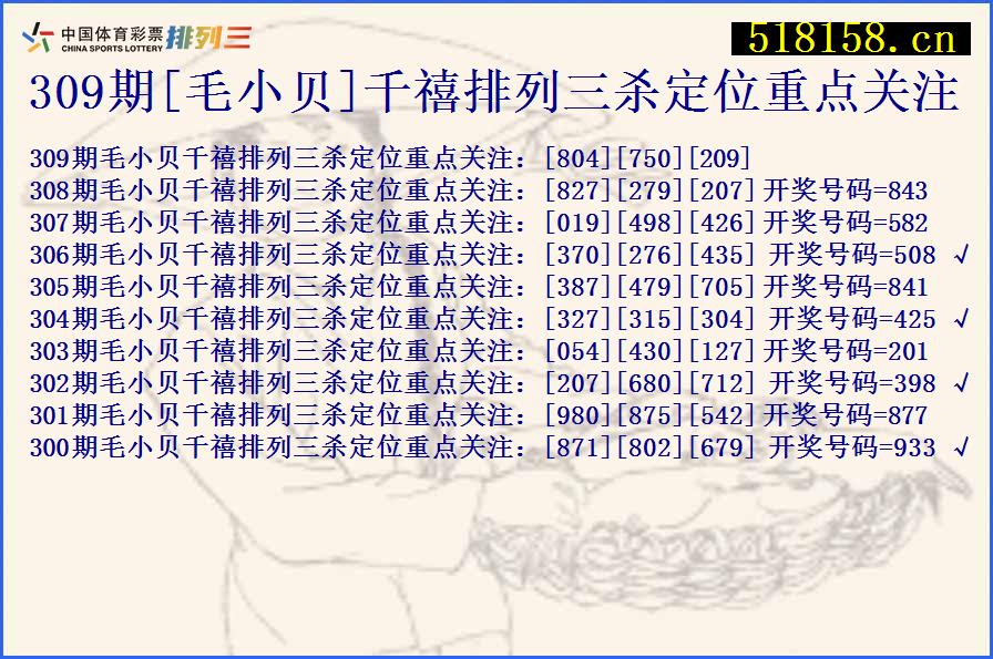 309期[毛小贝]千禧排列三杀定位重点关注