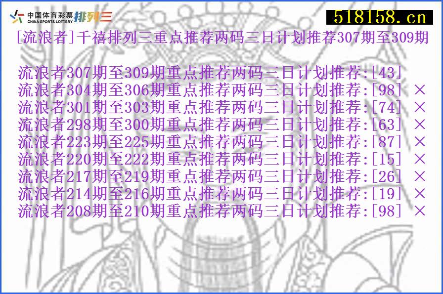 [流浪者]千禧排列三重点推荐两码三日计划推荐307期至309期