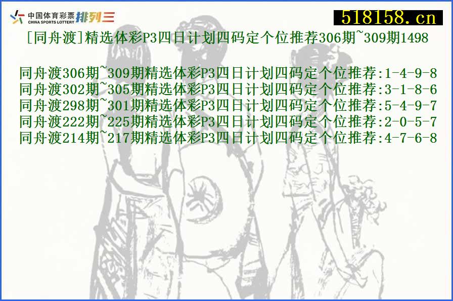 [同舟渡]精选体彩P3四日计划四码定个位推荐306期~309期1498