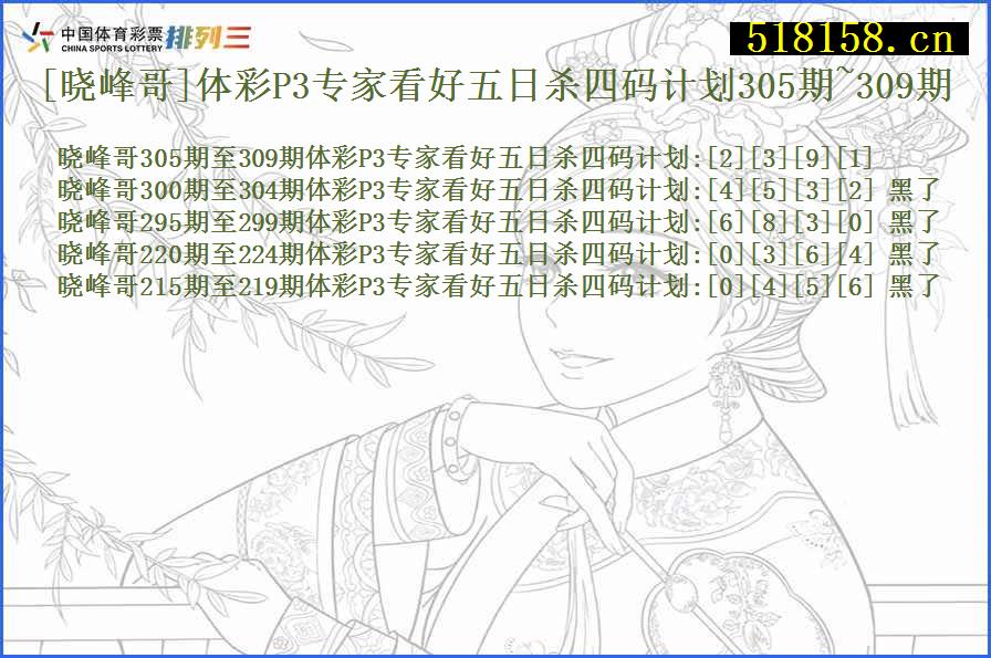 [晓峰哥]体彩P3专家看好五日杀四码计划305期~309期