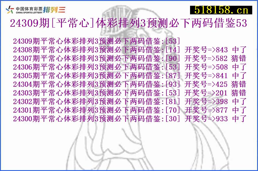 24309期[平常心]体彩排列3预测必下两码借鉴53