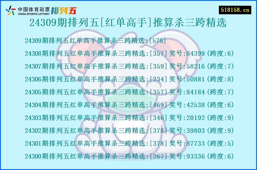 24309期排列五[红单高手]推算杀三跨精选