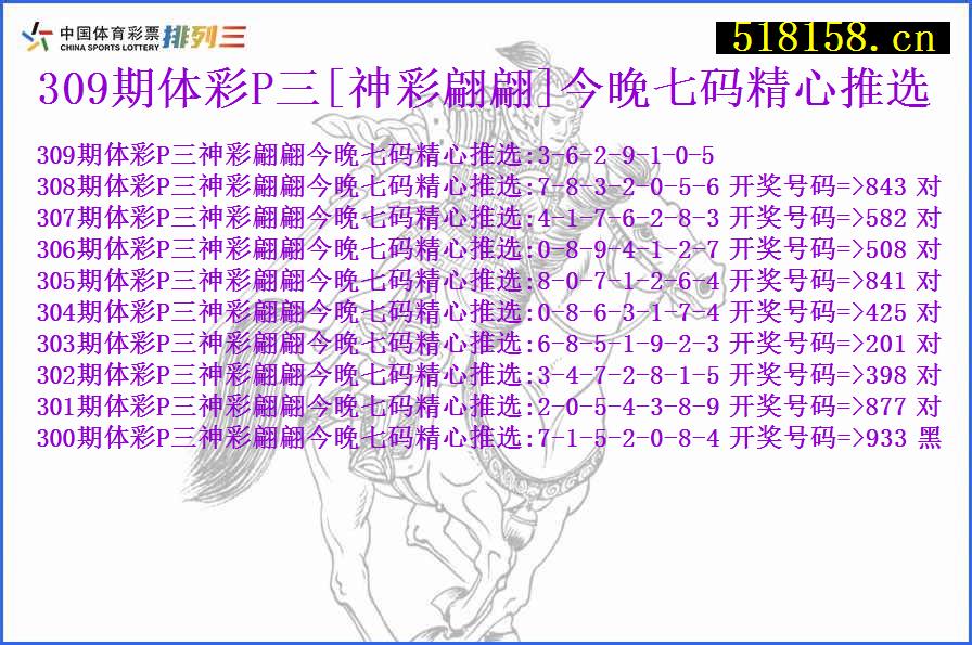 309期体彩P三[神彩翩翩]今晚七码精心推选