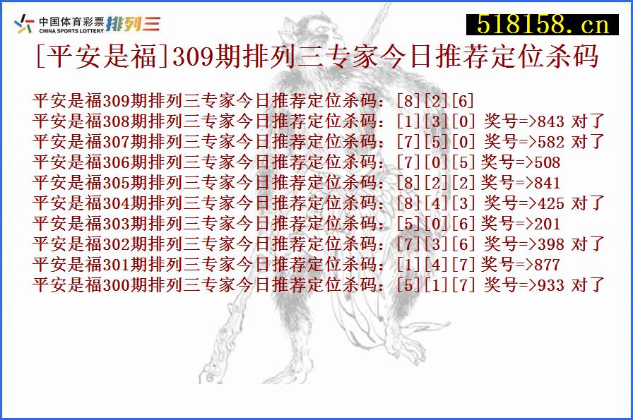 [平安是福]309期排列三专家今日推荐定位杀码