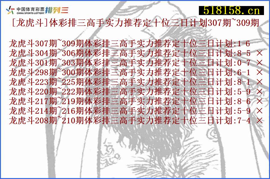 [龙虎斗]体彩排三高手实力推荐定十位三日计划307期~309期