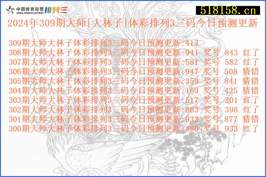 2024年309期大师[大林子]体彩排列3三码今日预测更新