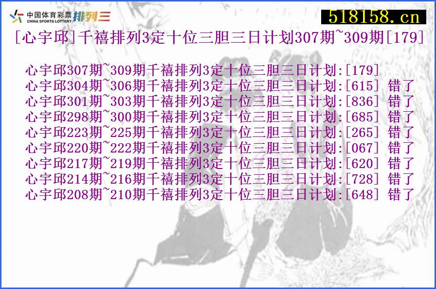 [心宇邱]千禧排列3定十位三胆三日计划307期~309期[179]