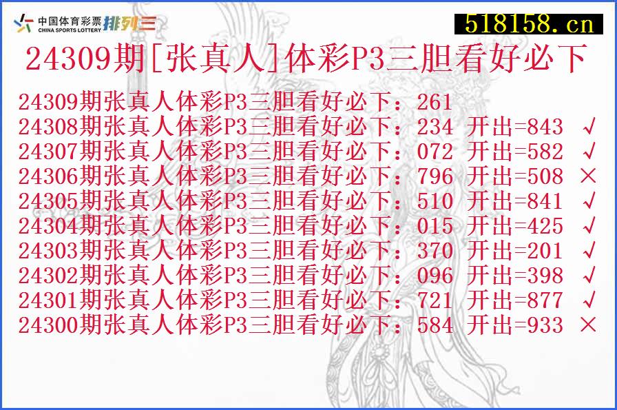 24309期[张真人]体彩P3三胆看好必下