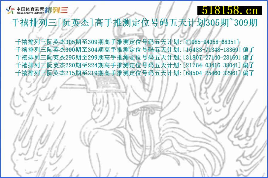 千禧排列三[阮英杰]高手推测定位号码五天计划305期~309期