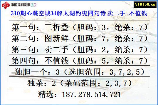 310期心跳空城3d解太湖钓叟四句诗 卖二手-不值钱