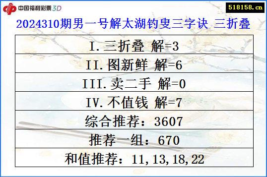 2024310期男一号解太湖钓叟三字诀 三折叠