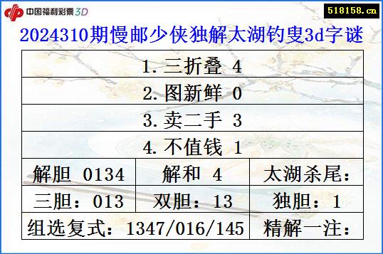 2024310期慢邮少侠独解太湖钓叟3d字谜