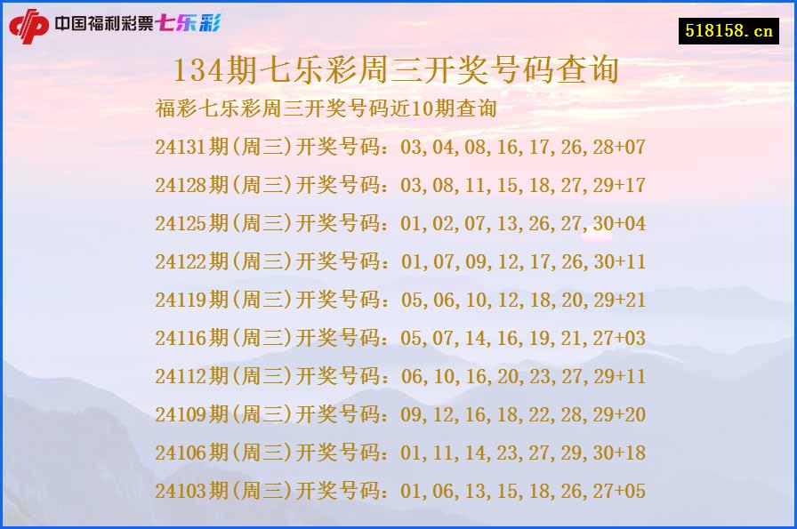 134期七乐彩周三开奖号码查询