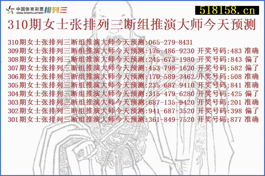 310期女士张排列三断组推演大师今天预测