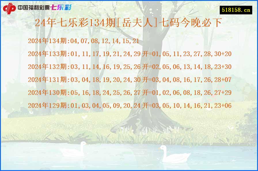 24年七乐彩134期[岳夫人]七码今晚必下