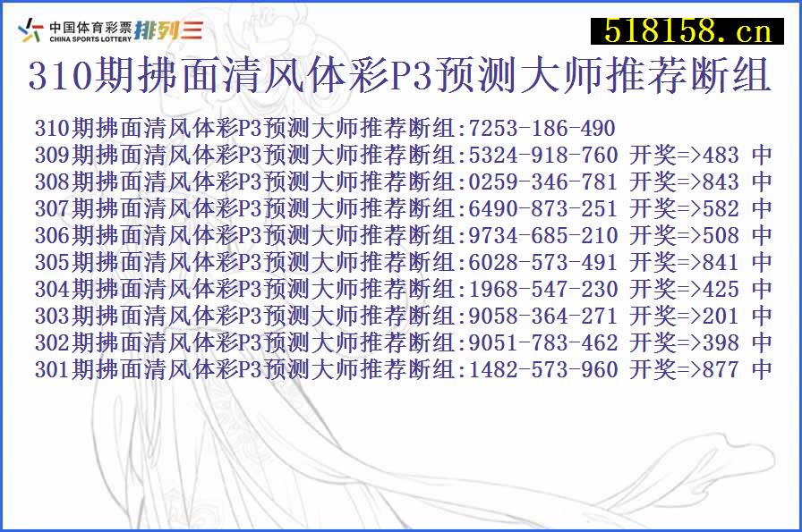 310期拂面清风体彩P3预测大师推荐断组