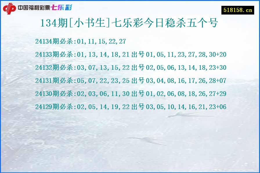 134期[小书生]七乐彩今日稳杀五个号