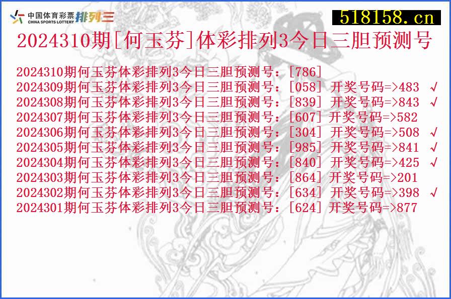 2024310期[何玉芬]体彩排列3今日三胆预测号