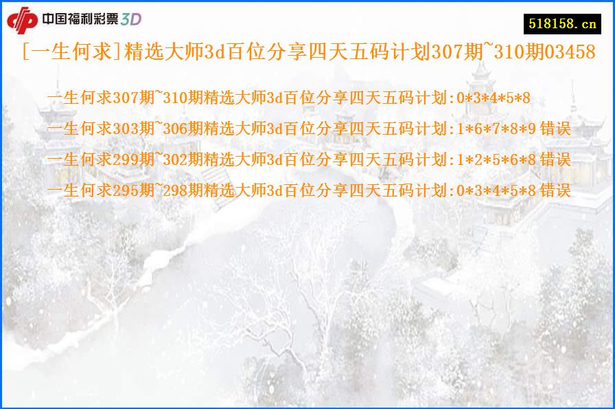 [一生何求]精选大师3d百位分享四天五码计划307期~310期03458