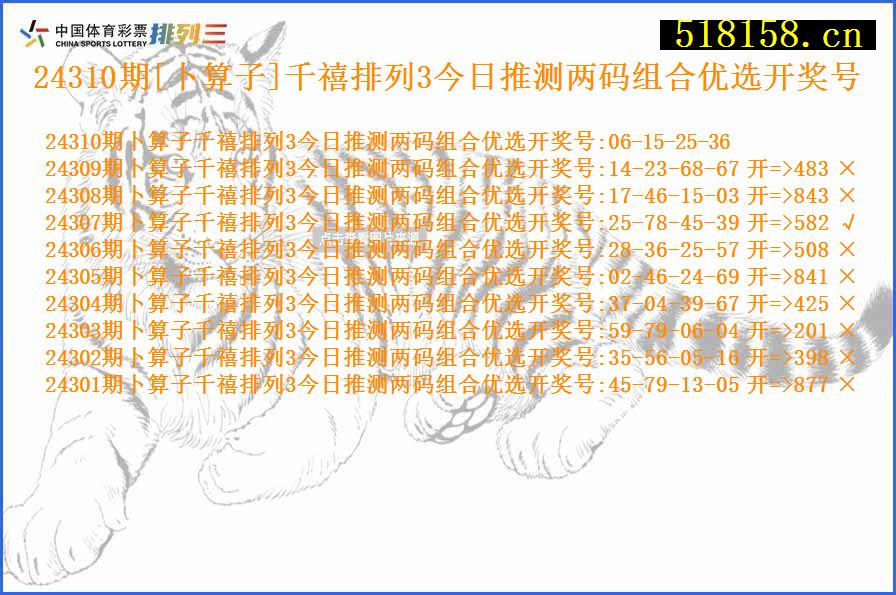 24310期[卜算子]千禧排列3今日推测两码组合优选开奖号