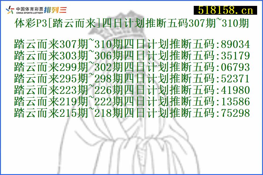 体彩P3[踏云而来]四日计划推断五码307期~310期