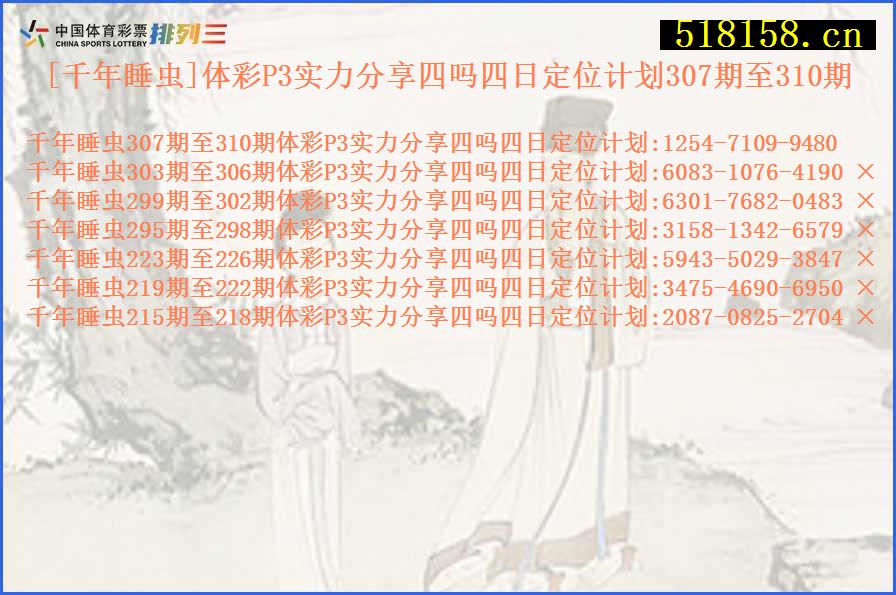 [千年睡虫]体彩P3实力分享四吗四日定位计划307期至310期