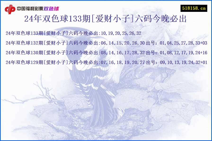 24年双色球133期[爱财小子]六码今晚必出