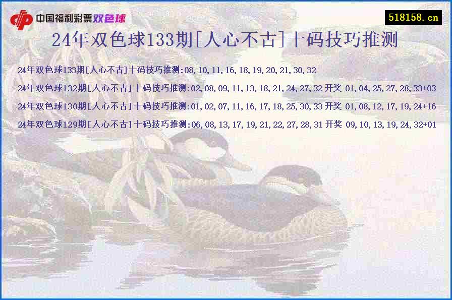 24年双色球133期[人心不古]十码技巧推测