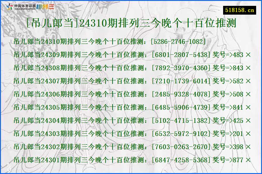 [吊儿郎当]24310期排列三今晚个十百位推测