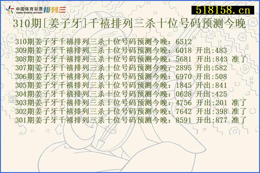 310期[姜子牙]千禧排列三杀十位号码预测今晚