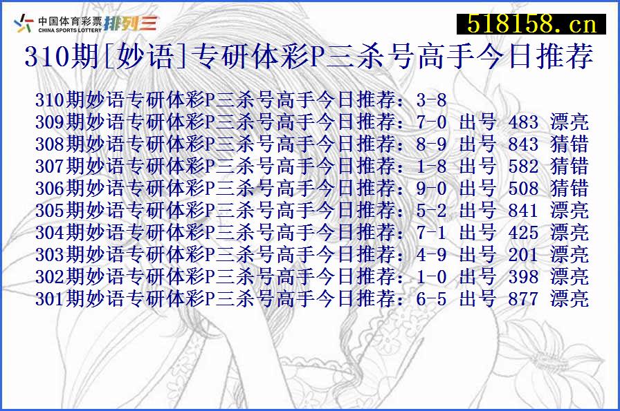 310期[妙语]专研体彩P三杀号高手今日推荐