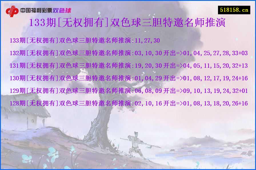 133期[无权拥有]双色球三胆特邀名师推演