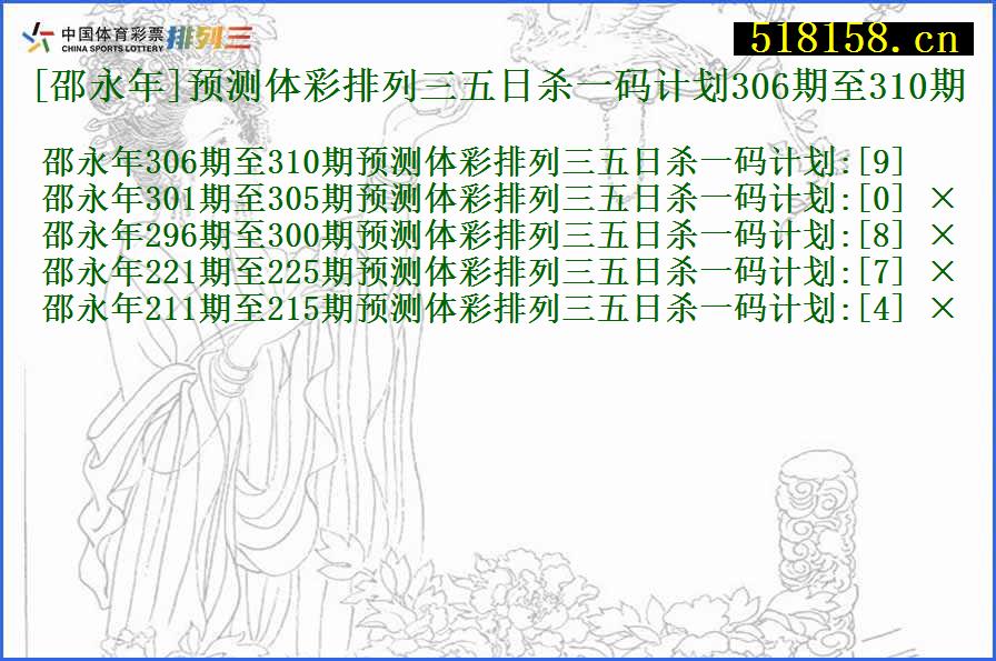 [邵永年]预测体彩排列三五日杀一码计划306期至310期