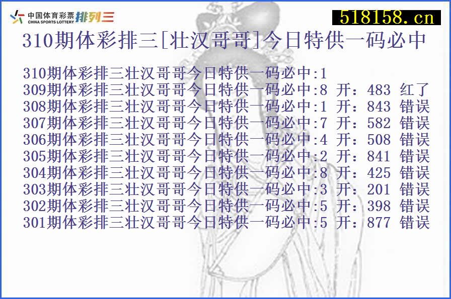 310期体彩排三[壮汉哥哥]今日特供一码必中